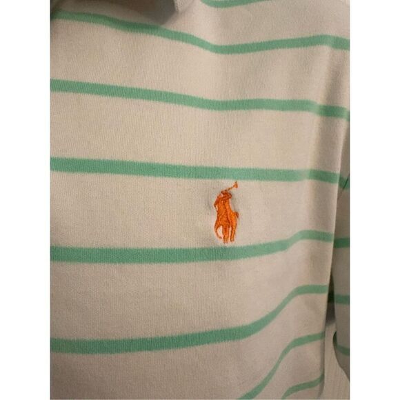 Polo by Ralph Lauren White with Green Stripes Polo Shirt. Size Medium - Picture 4 of 6
